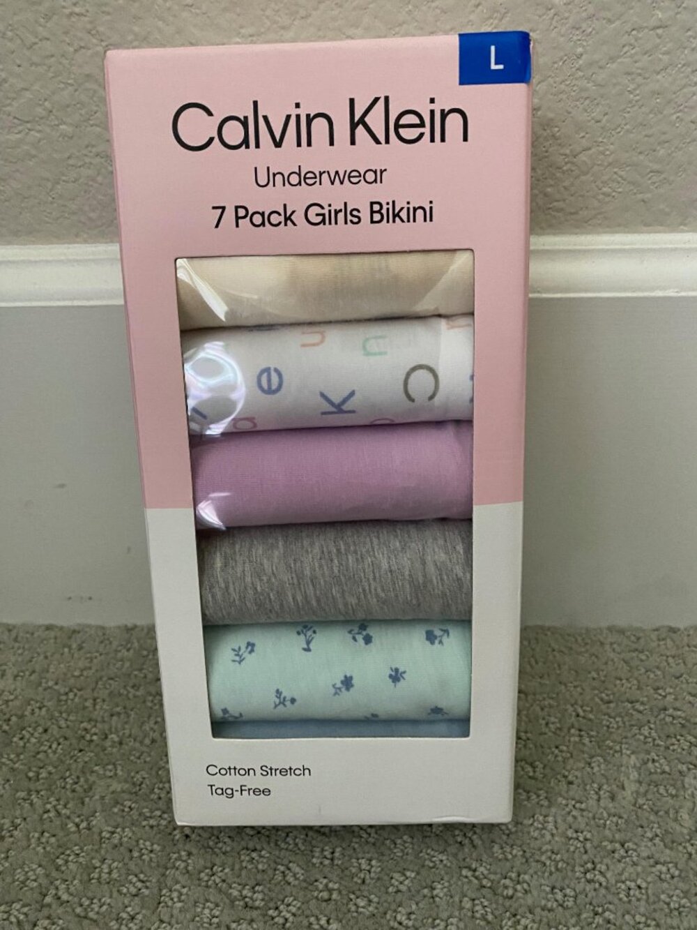 NEW Girls' Calvin Klein Cotton Stretch Tag-Free Bikini Underwear, 7 Pair, Large